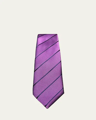 Charvet Wide Textured Stripe Tie In Green Medium