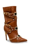 Chase & Chloe Chase And Chloe Adonis Stud Embellished Boot In Brown
