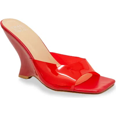 Chase & Chloe Chase And Chloe Alia Clear Strap Wedge Sandal In Red