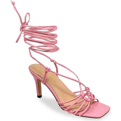 Chase & Chloe Chase And Chloe Ankle Tie Sandal In Pink