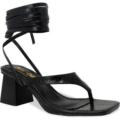 Chase & Chloe Chase And Chloe Ankle Wrap Block Heel Sandal In Black Croc