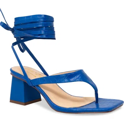 Chase & Chloe Chase And Chloe Ankle Wrap Block Heel Sandal In Blue Croc