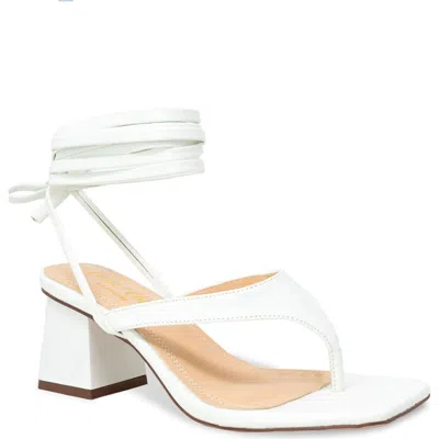 Chase & Chloe Chase And Chloe Ankle Wrap Block Heel Sandal In White Croc