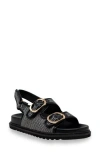 Chase & Chloe Chase And Chloe Arizona Slingback Sandal In Black Woven