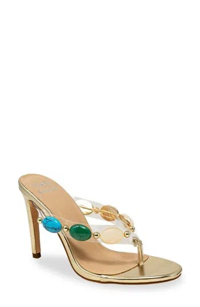 Chase & Chloe Chase And Chloe Beaded Strap Sandal In Gold