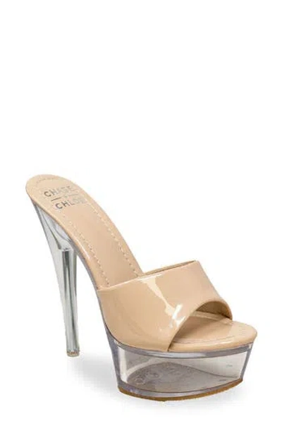 Chase & Chloe Chase And Chloe  Clear Platform Mule Sandal In Beige Patent