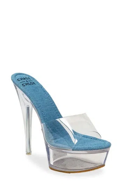 Chase & Chloe Chase And Chloe  Clear Platform Mule Sandal In Clear Denim