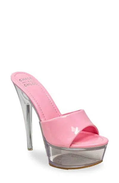 Chase & Chloe Chase And Chloe  Clear Platform Mule Sandal In Pink Patent