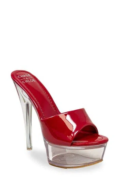 Chase & Chloe Chase And Chloe  Clear Platform Mule Sandal In Red Patent
