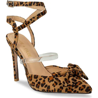 Chase & Chloe Halston Pointed Toe Ankle Strap Pump In Leopard Suede