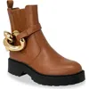 Chase & Chloe Chase And Chloe Chunky Chain Strap Lug Boot In Brown