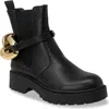 Chase & Chloe Chase And Chloe Chunky Chain Strap Lug Boot In Black