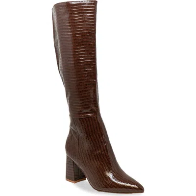 Chase & Chloe Chase And Chloe Croc Embossed Knee High Boot In Brown