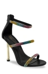Chase & Chloe Elle Triple Rhinestone Strap Sandal In Black Pu