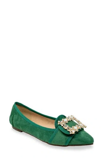 Chase & Chloe Chase And Chloe Embellished Pointed Toe Flat In Green
