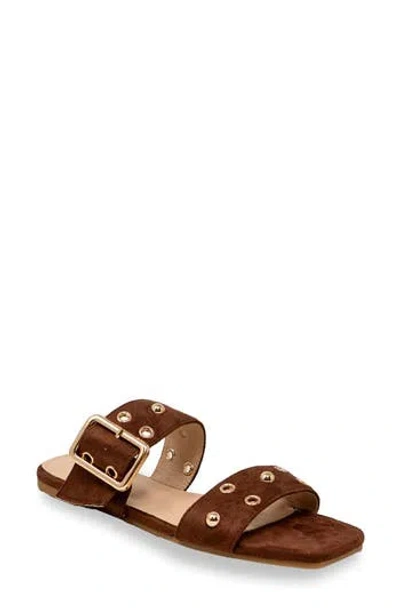 Chase & Chloe Chase And Chloe Eve Double Strap Slide Sandal In Brown