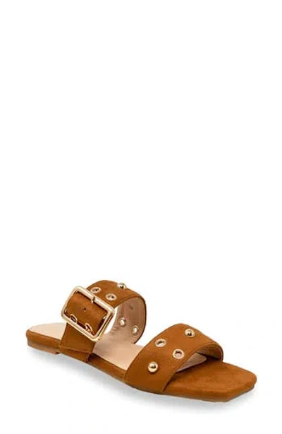 Chase & Chloe Chase And Chloe Eve Double Strap Slide Sandal In Brown