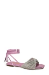 Chase & Chloe Chase And Chloe Eve Rhinestone Ankle Wrap Sandal In Pink