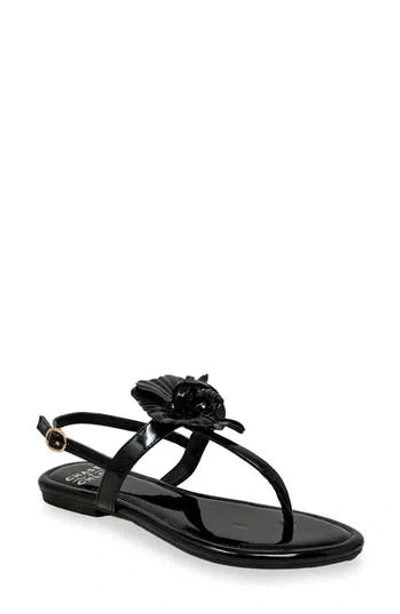 Chase & Chloe Chase And Chloe Floral Post Toe Sandal In Black