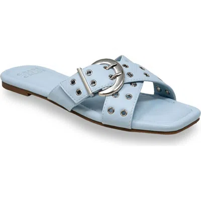 Chase & Chloe Chase And Chloe Grommet Cross Strap Slide Sandal In Blue