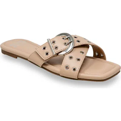 Chase & Chloe Chase And Chloe Grommet Cross Strap Slide Sandal In Brown