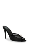 Chase & Chloe Chase And Chloe Halston Faux Pearl Mesh Sandal In Black