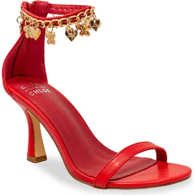 Chase & Chloe Chase And Chloe Iridessa Charm Ankle Strap Sandal In Red