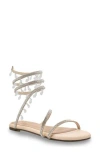 Chase & Chloe Chase And Chloe Irma Rhinestone Coil Ankle Wrap Sandal In Brown