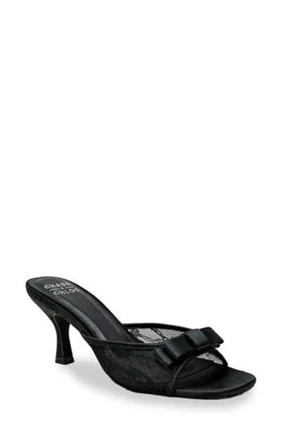 Chase & Chloe Chase And Chloe Jabari Satin Bow Lace Sandal In Black