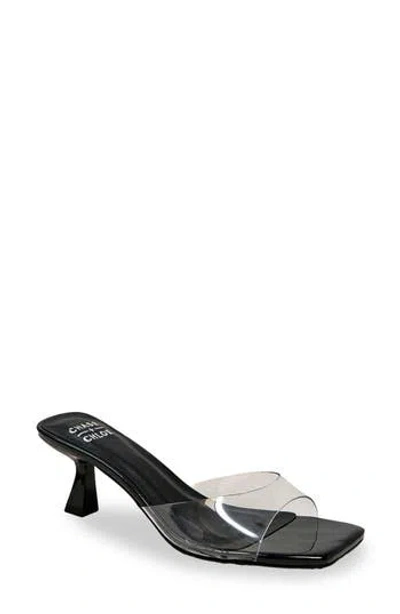 Chase & Chloe Chase And Chloe Kitten Heel Mule Sandal In Black Patent