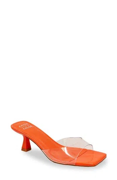 Chase & Chloe Chase And Chloe Kitten Heel Mule Sandal In Orange Patent