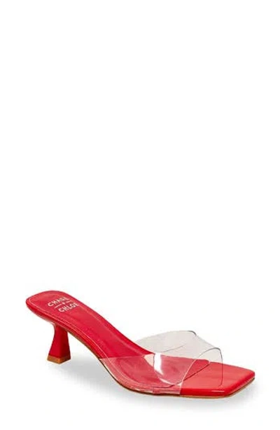 Chase & Chloe Chase And Chloe Kitten Heel Mule Sandal In Red Patent