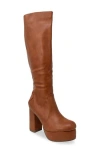 Chase & Chloe Chase And Chloe Knee High Platform Boot In Brown