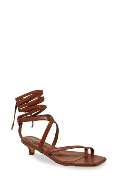 Chase & Chloe Chase And Chloe Lace-up Kitten Heel Sandal In Brown