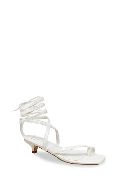 Chase & Chloe Chase And Chloe Lace-up Kitten Heel Sandal In White