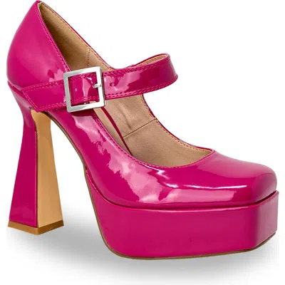 Chase & Chloe Chase And Chloe Mary Jane Platform Pump In Fuchsia Patent
