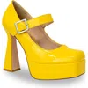 Chase & Chloe Chase And Chloe Mary Jane Platform Pump In Yellow Patent