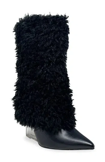Chase & Chloe Chase And Chloe Megham Faux Fur Wedge Heel Bootie In Black