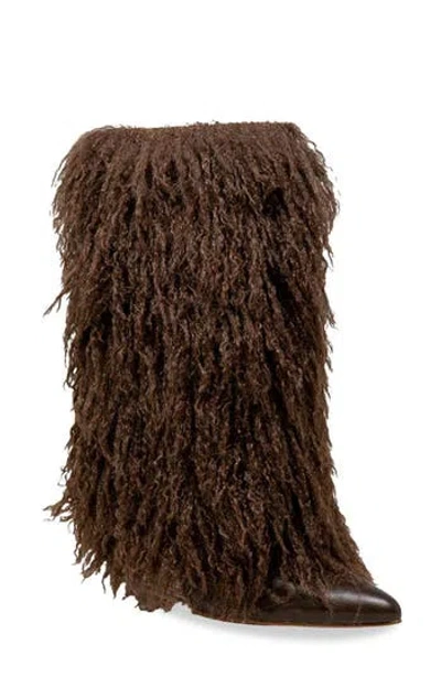 Chase & Chloe Chase And Chloe Megham Faux Fur Wedge Heel Bootie In Brown
