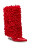 Chase & Chloe Chase And Chloe Megham Faux Fur Wedge Heel Bootie In Red