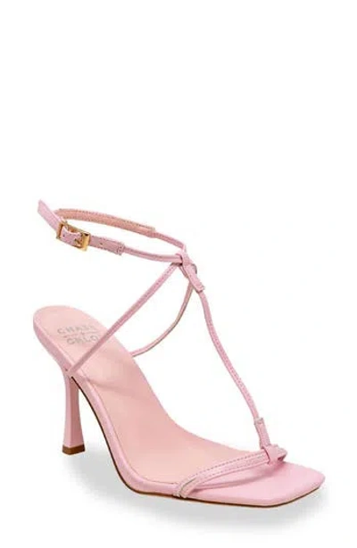 Chase & Chloe Chase And Chloe Minimalist Strappy Square Toe Sandal In Pink Pu