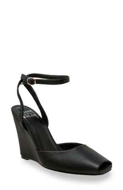 Chase & Chloe Chase And Chloe Peep Toe Wedge Sandal In Black