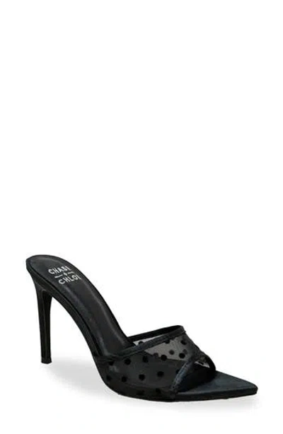 Chase & Chloe Chase And Chloe Polka Dot Mesh Slide Sandal In Black
