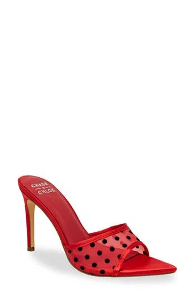 Chase & Chloe Chase And Chloe Polka Dot Mesh Slide Sandal In Red