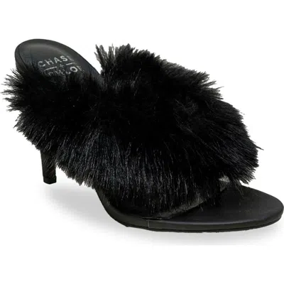 Chase & Chloe Chase And Chloe Post Toe Faux Fur Stiletto Sandal In Black