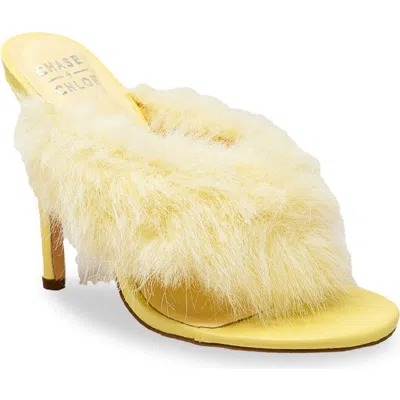 Chase & Chloe Chase And Chloe Post Toe Faux Fur Stiletto Sandal In Yellow