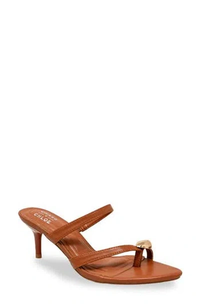 Chase & Chloe Chase And Chloe Post Toe Kitten Heel Mule Sandal In Brown