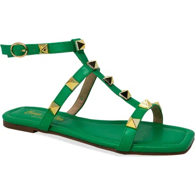 Chase & Chloe Chase And Chloe Pyramid Stud Ankle Sandal In Green