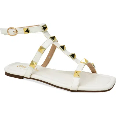 Chase & Chloe Chase And Chloe Pyramid Stud Ankle Sandal In White