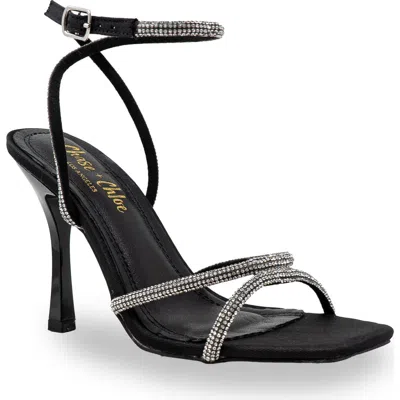 Chase & Chloe Chase And Chloe Rhinestone Ankle Strap Sandal In Black Fabric